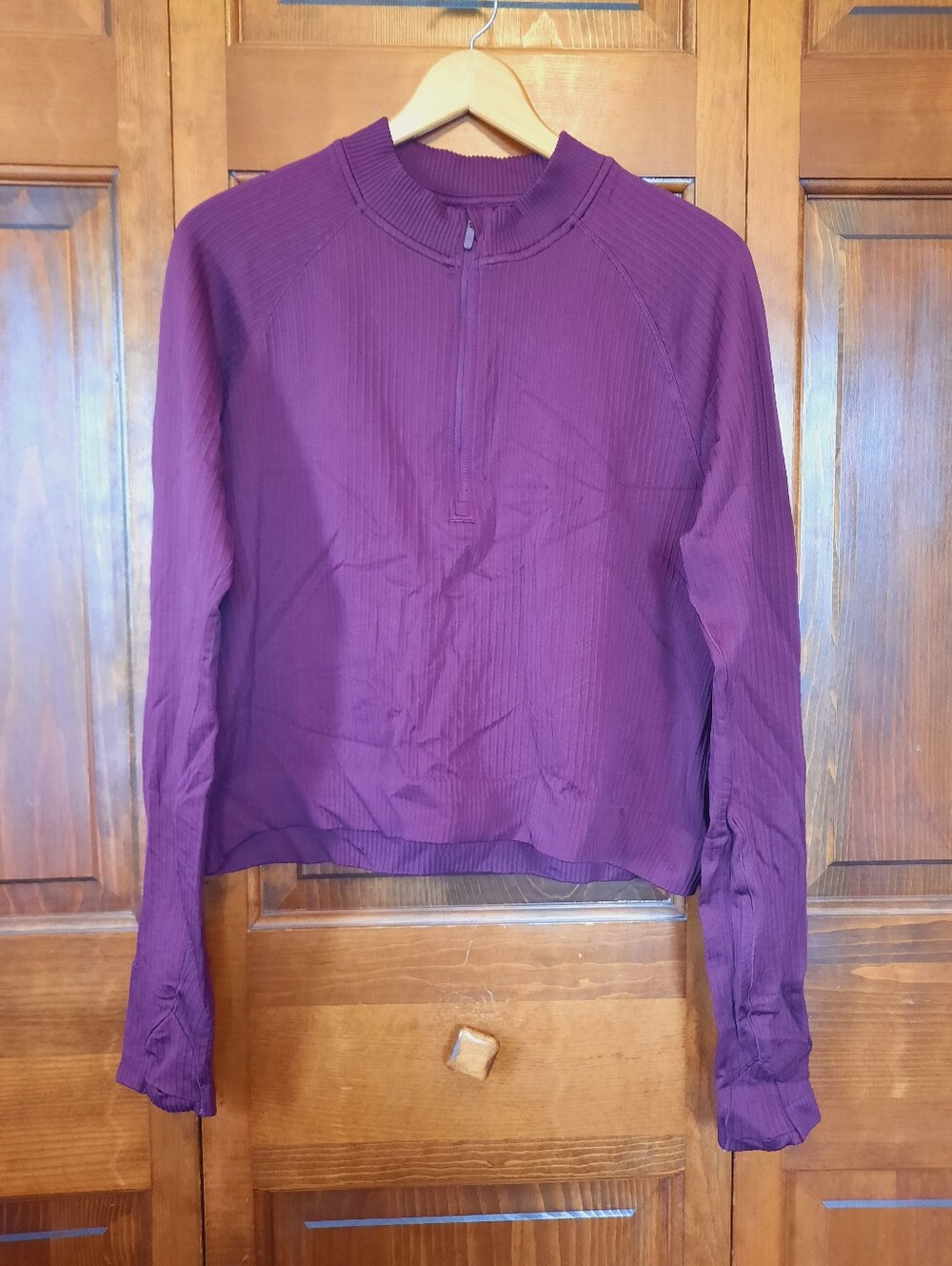 Lululemon Rest Less Cropped Half Zip Burgundy Ribbed Activewear Workout Top 12